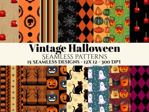 Vintage Retro Halloween Seamless Patterns